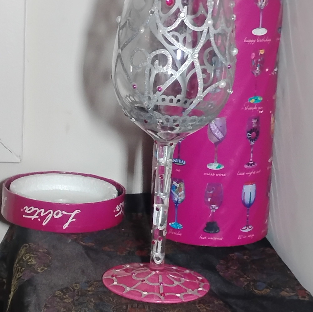 Lolita “Love My Wife” My Tiara Hand Painted Multi-Color Wine Glass NEW